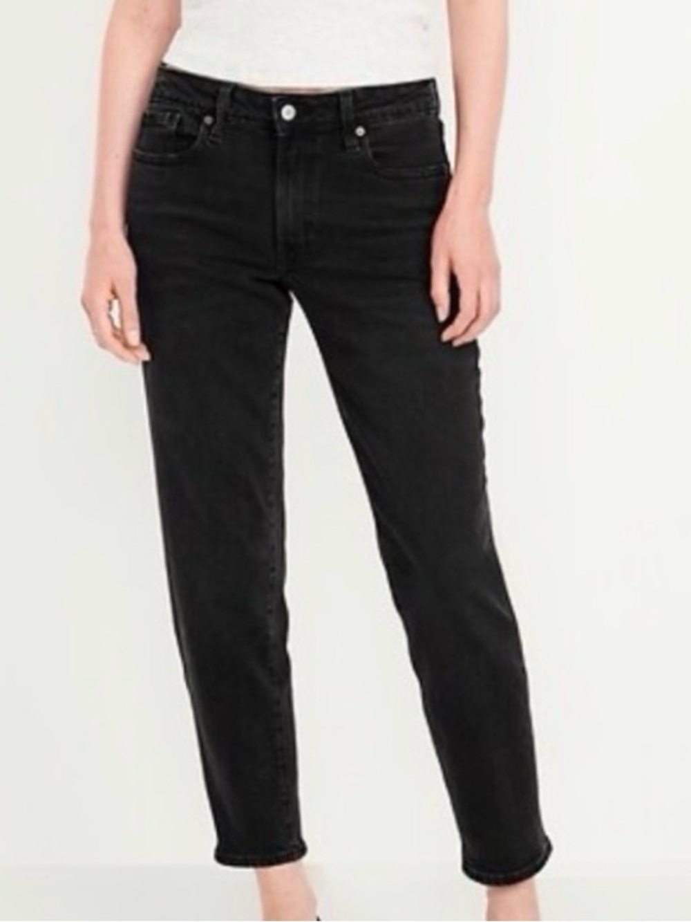 Old Navy Black Mid Rise Straight Leg Jeans Size 2 Short Cuffed or Uncuffed